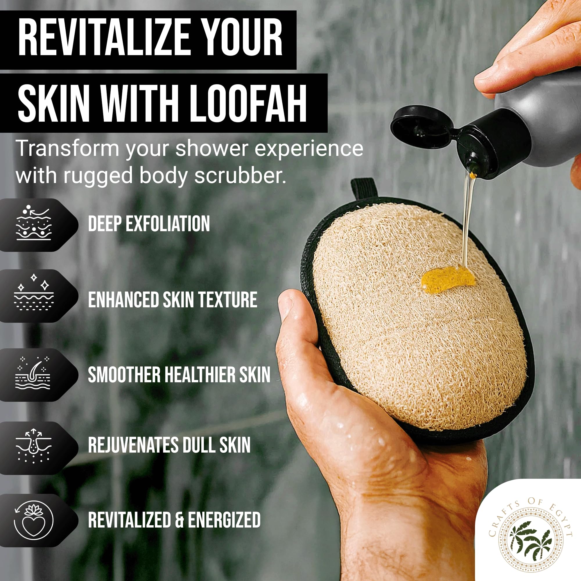 CraftsOfEgypt loofah fiber closeup highlights natural Egyptian fibers for effective cleansing.