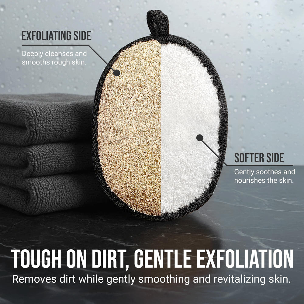 CraftsOfEgypt two-piece loofah set travel-friendly design ideal for gym bag use.