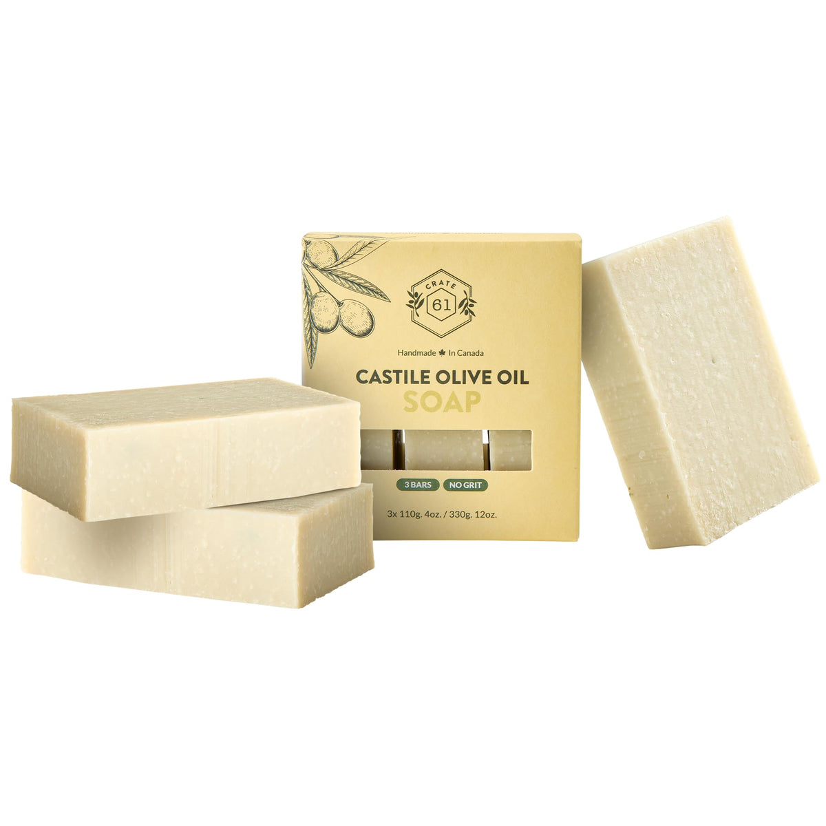 Crate 61 Castile Unscented 3-pack front view for gentle face and body cleansing