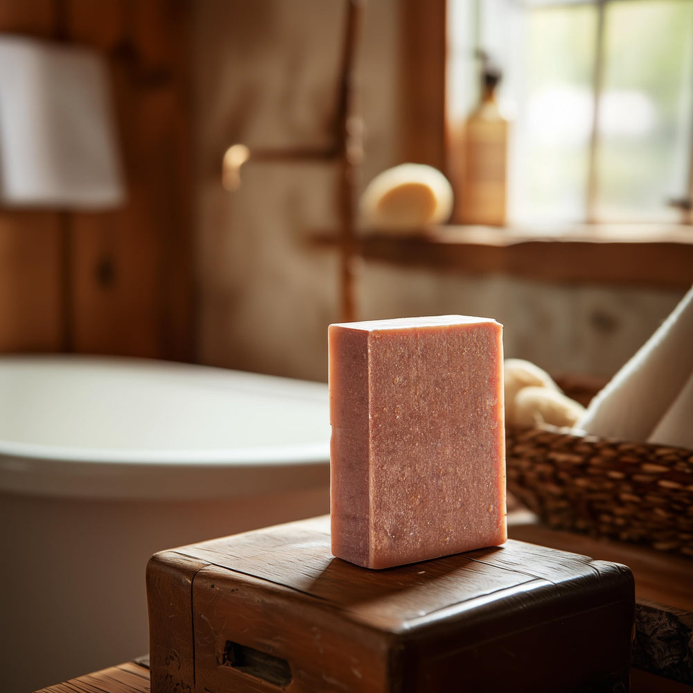 Crate 61 olive-oil soap bar close-up highlighting nourishing, all-natural ingredients.