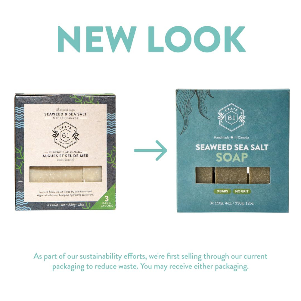 Crate 61 Organics bar soap on wood background evokes natural, handmade craftsmanship.