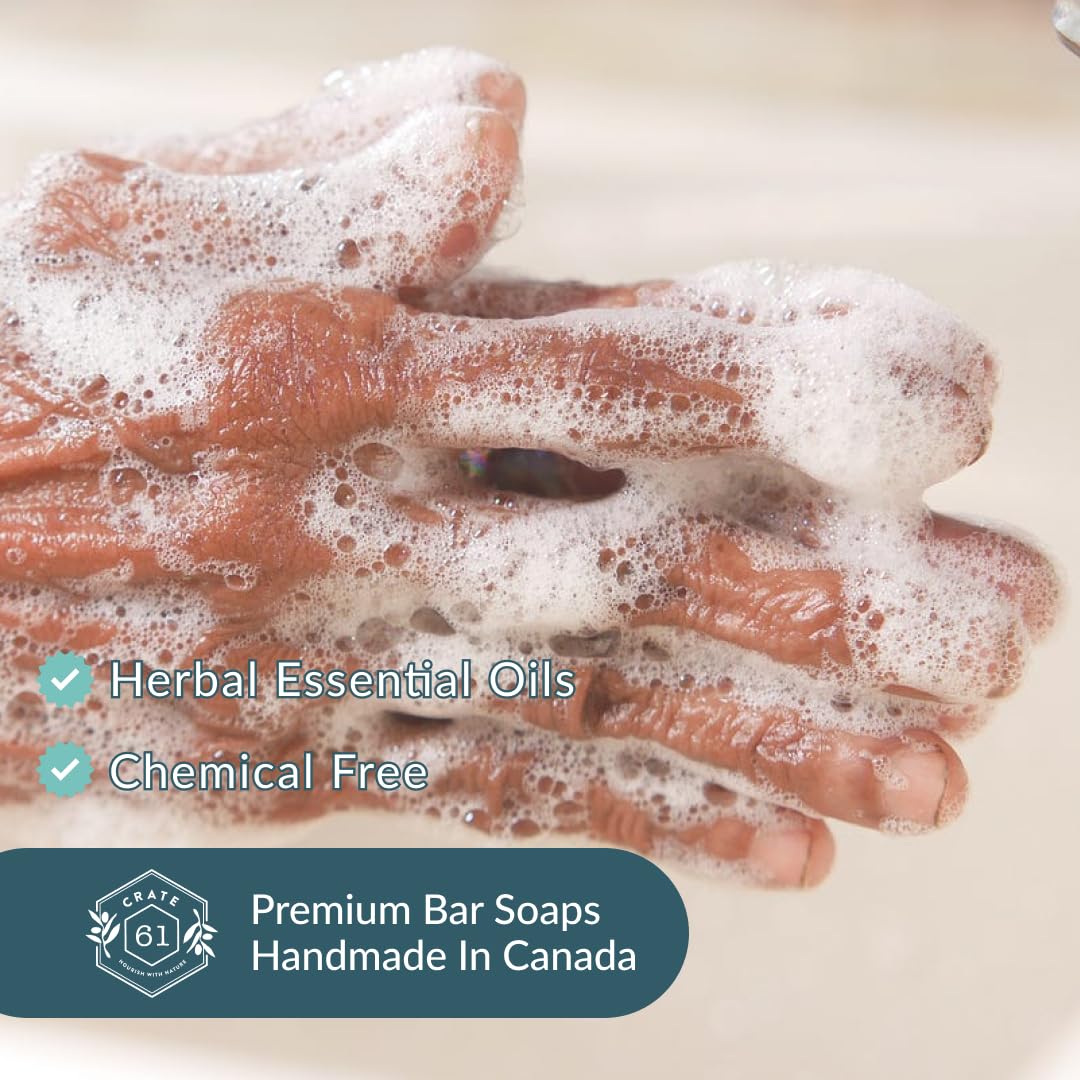 Crate 61 Organics coconut bar soap vegan label close-up confirms plant-based craftsmanship