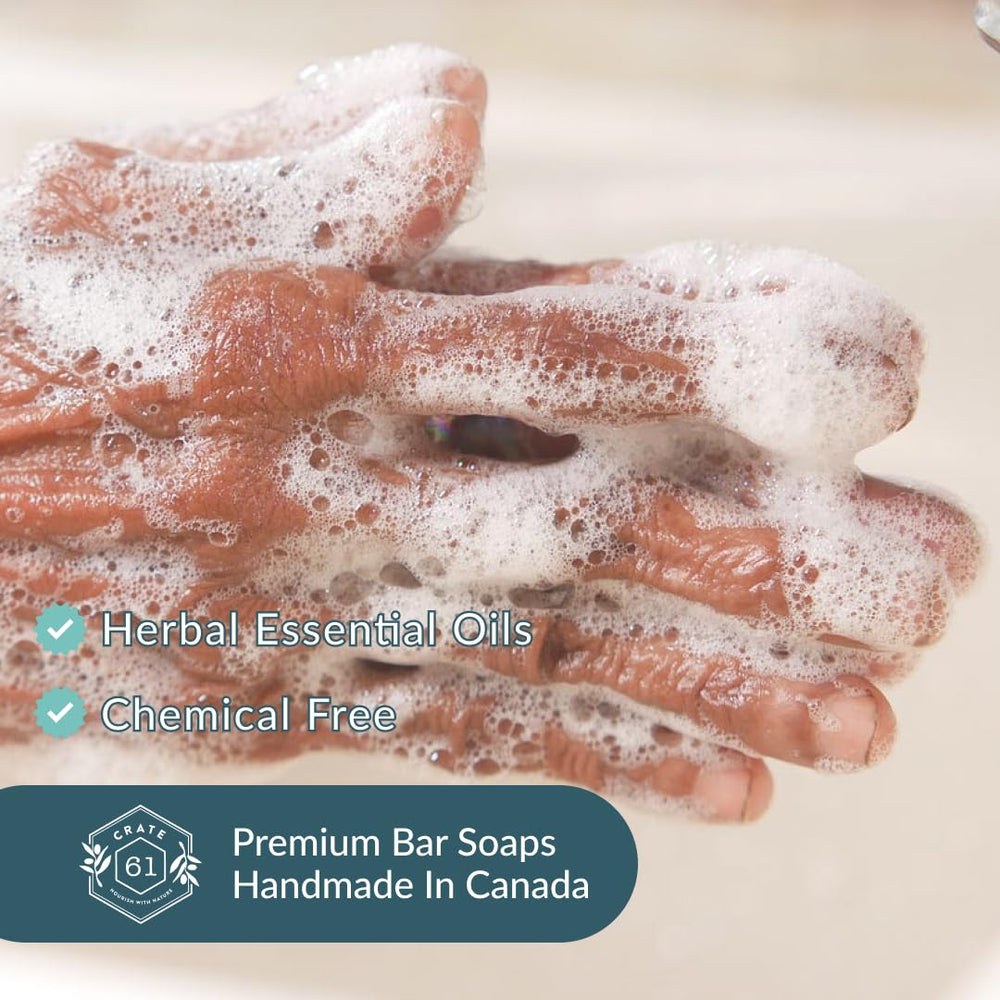 Crate 61 Organics coconut bar soap vegan label close-up confirms plant-based craftsmanship