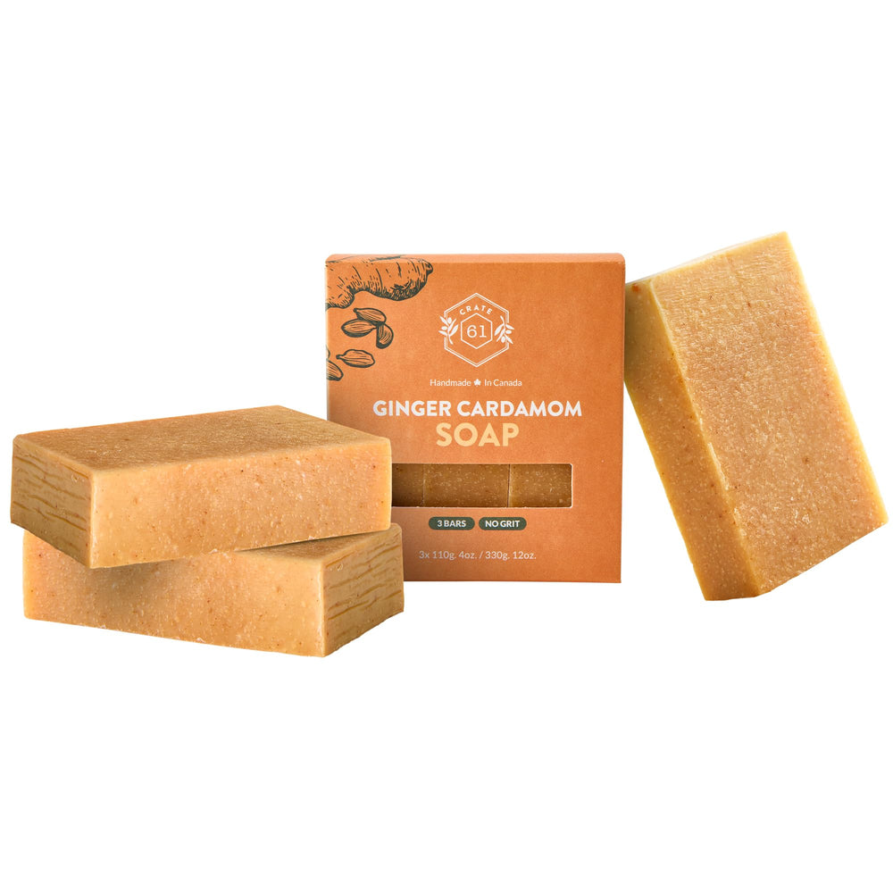 Crate 61 Organics ginger-cardamom soap-pack for daily cleansing and fresh aroma.