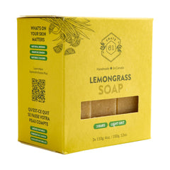 Crate 61 Organics lemongrass bar soap for face and body use.