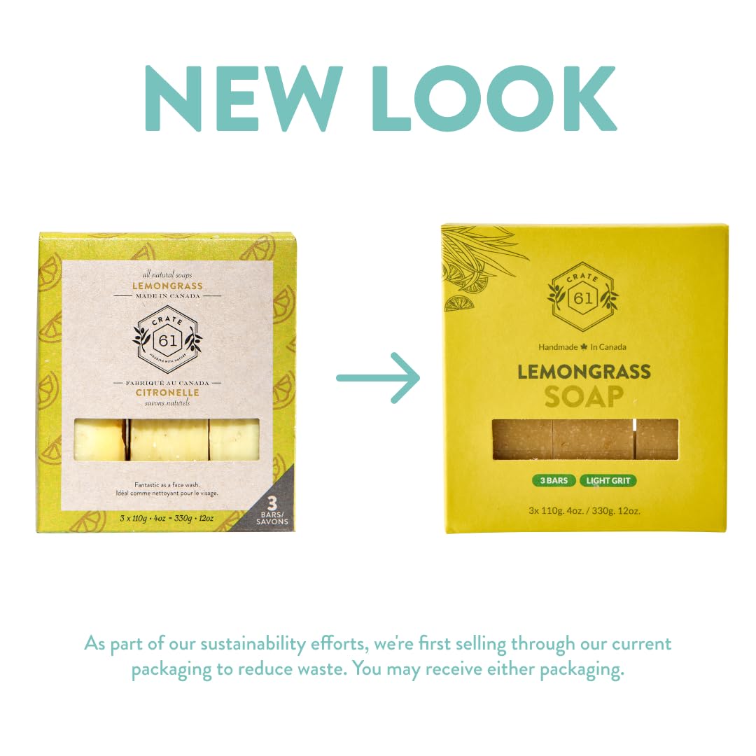 Crate 61 Organics lemongrass bar soap handmade in Canada for quality.