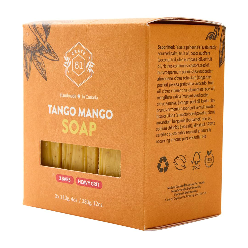 Crate 61 Organics mango soap packaging in recycled kraft paperboard