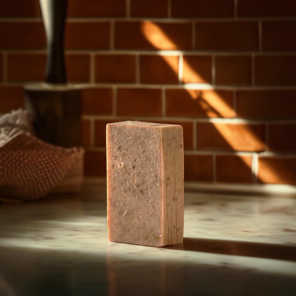 Crate 61 Organics kaolin clay texture visible on soap surface.