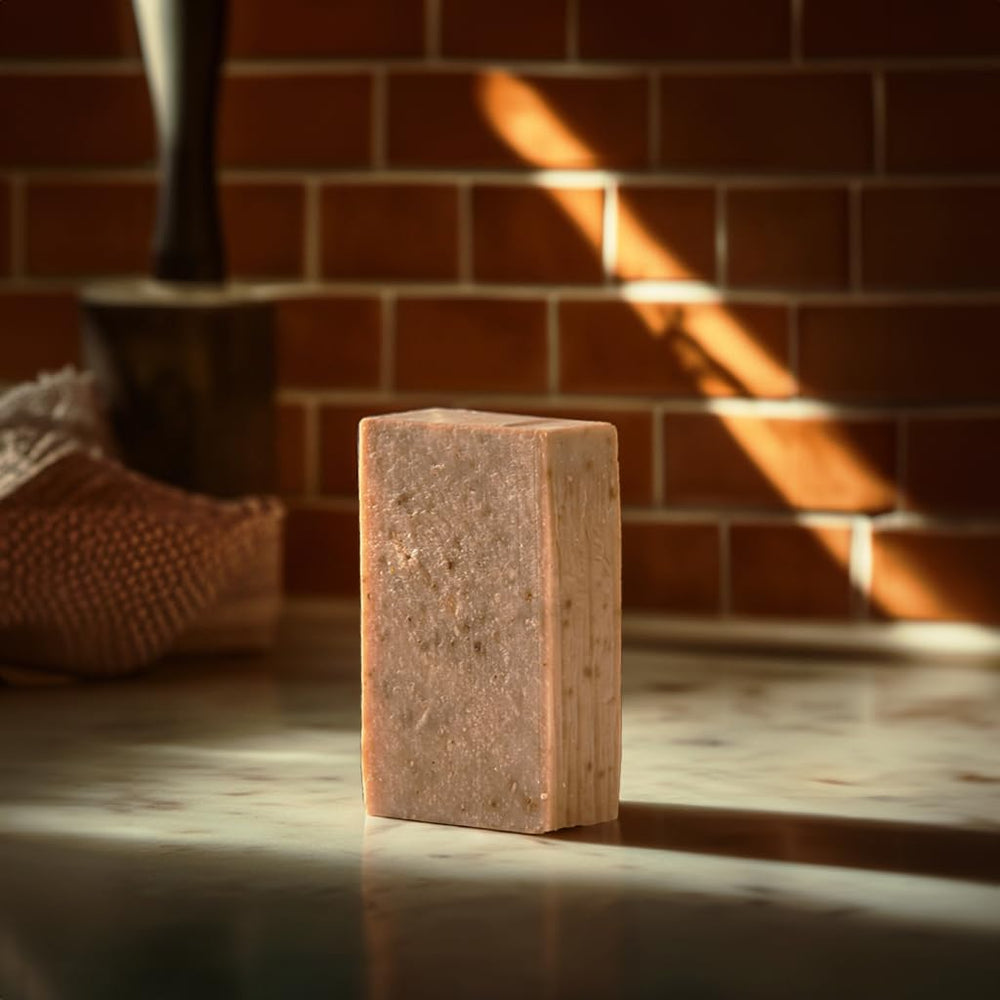Crate 61 Organics kaolin clay texture visible on soap surface.