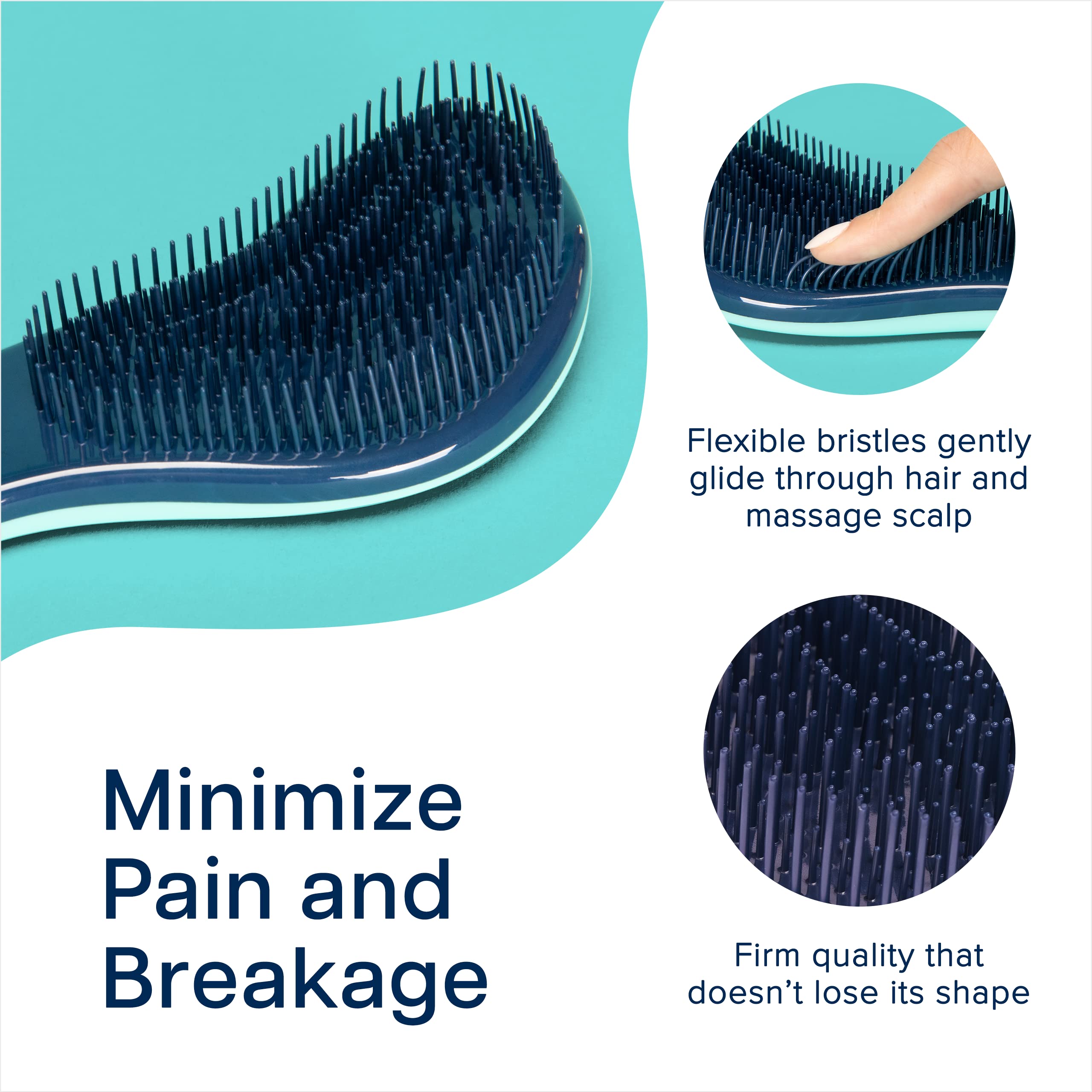 Crave Naturals detangler brush bristles closeup shows flexible tines for gentle slide on knots.