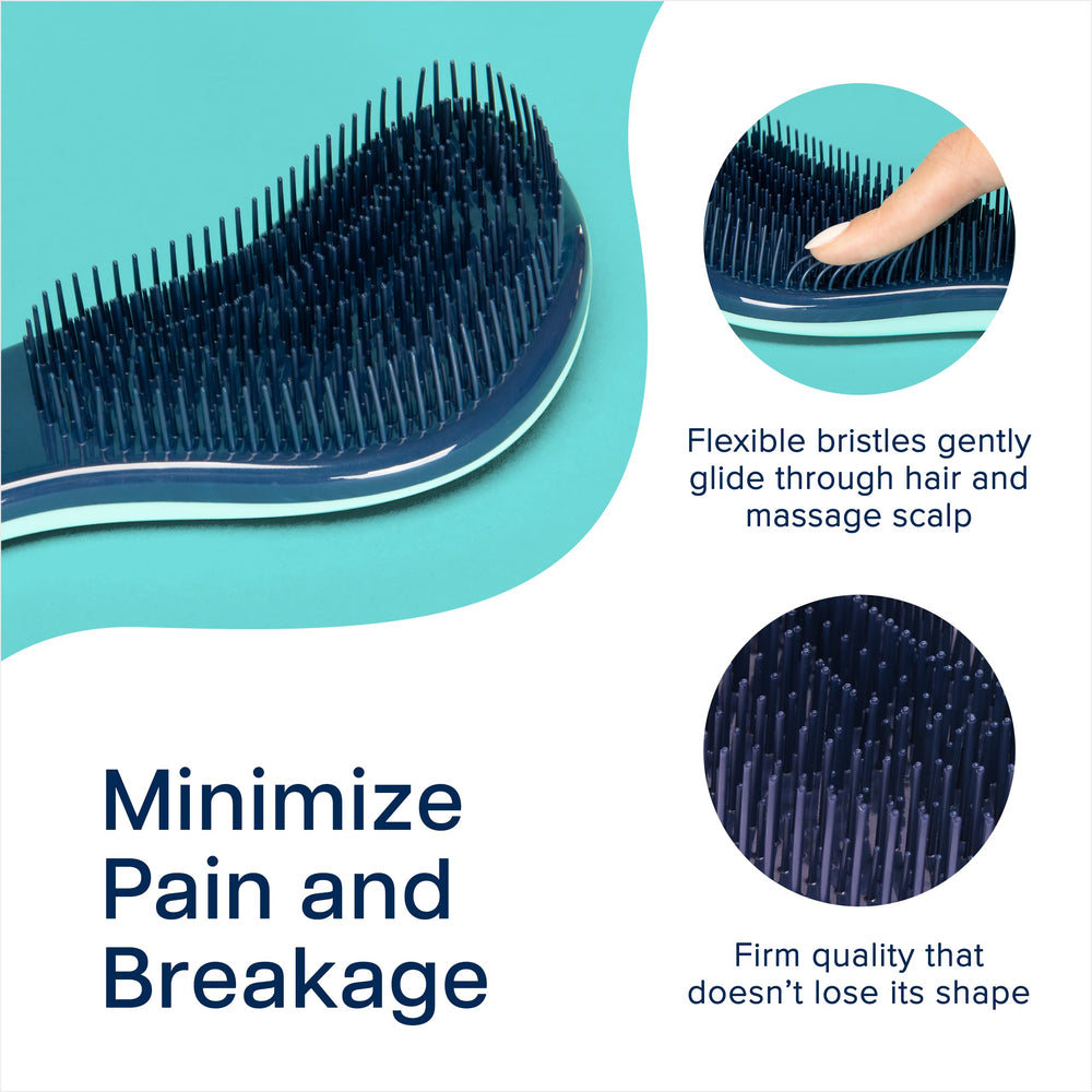 Crave Naturals detangler brush bristles closeup shows flexible tines for gentle slide on knots.