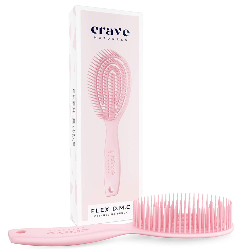 Crave Naturals FLEX DMC detangling brush easy-glide moving through knots with less tug.