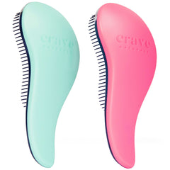 Crave Naturals Glide Thru detangler brush turquoise close-up shows gentle detangling for all hair types.