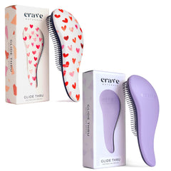 Crave Naturals Glide Thru brush pack of 2 in purple and pink hearts for easy detangling.
