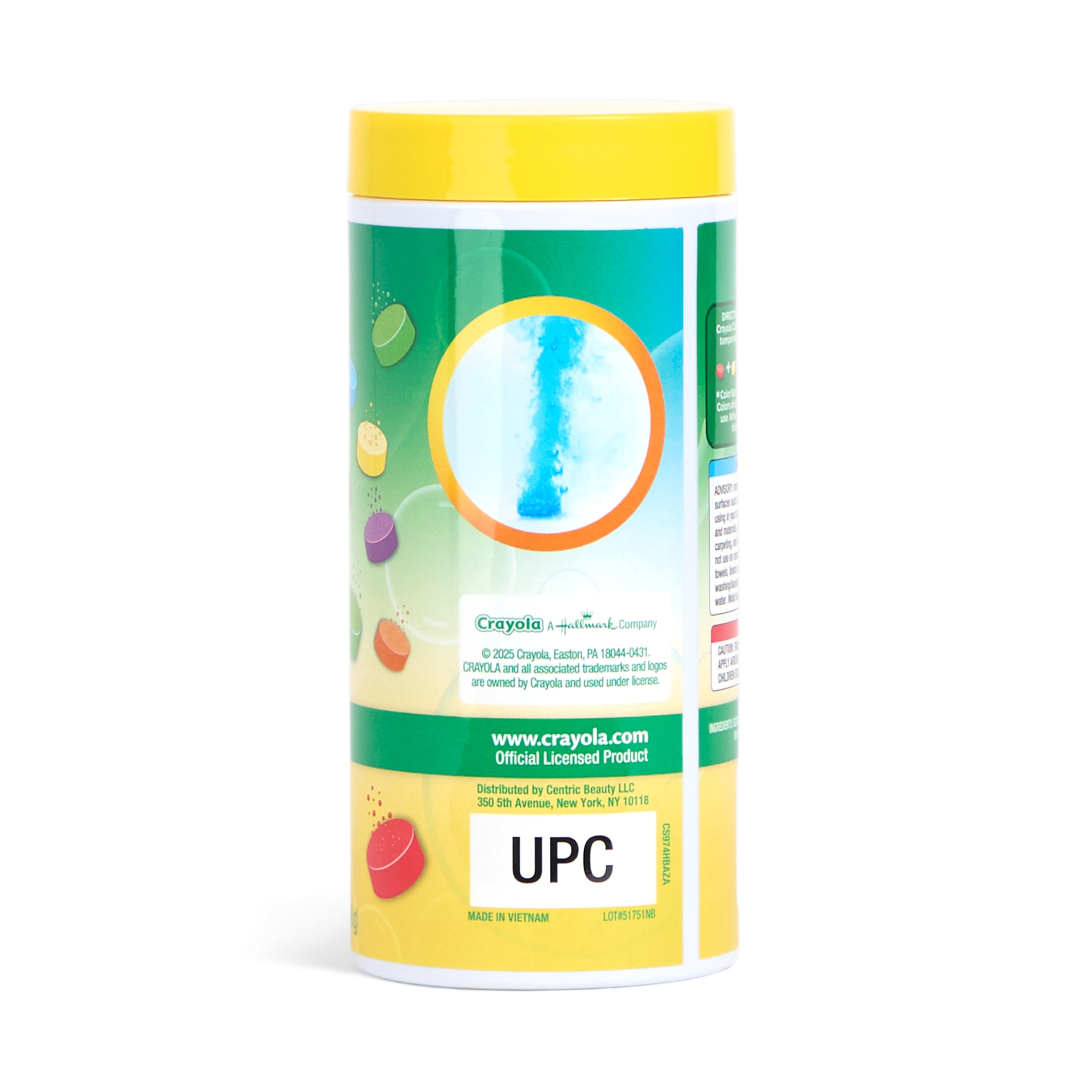 Crayola Bath Dropz color tablets dissolve close-up emphasizing quick fizz and color release