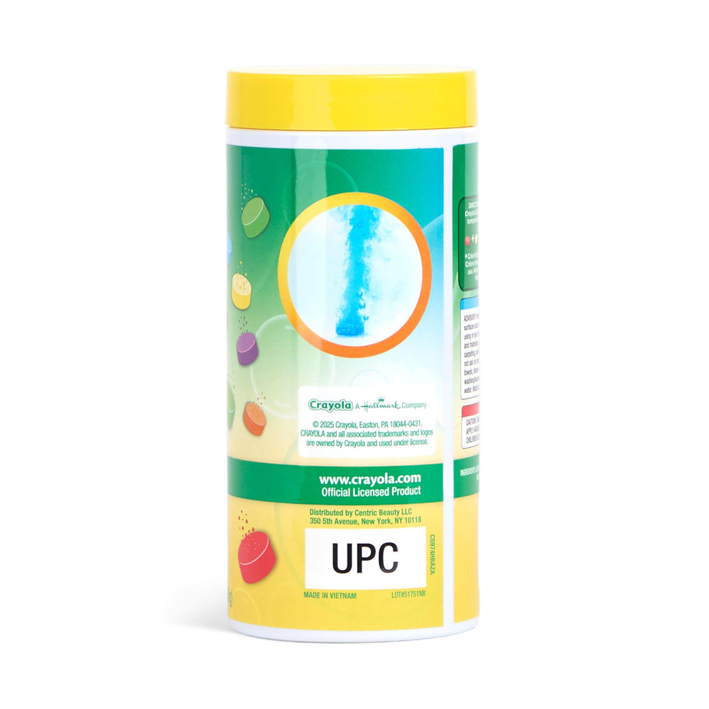 Crayola Bath Dropz color tablets dissolve close-up emphasizing quick fizz and color release