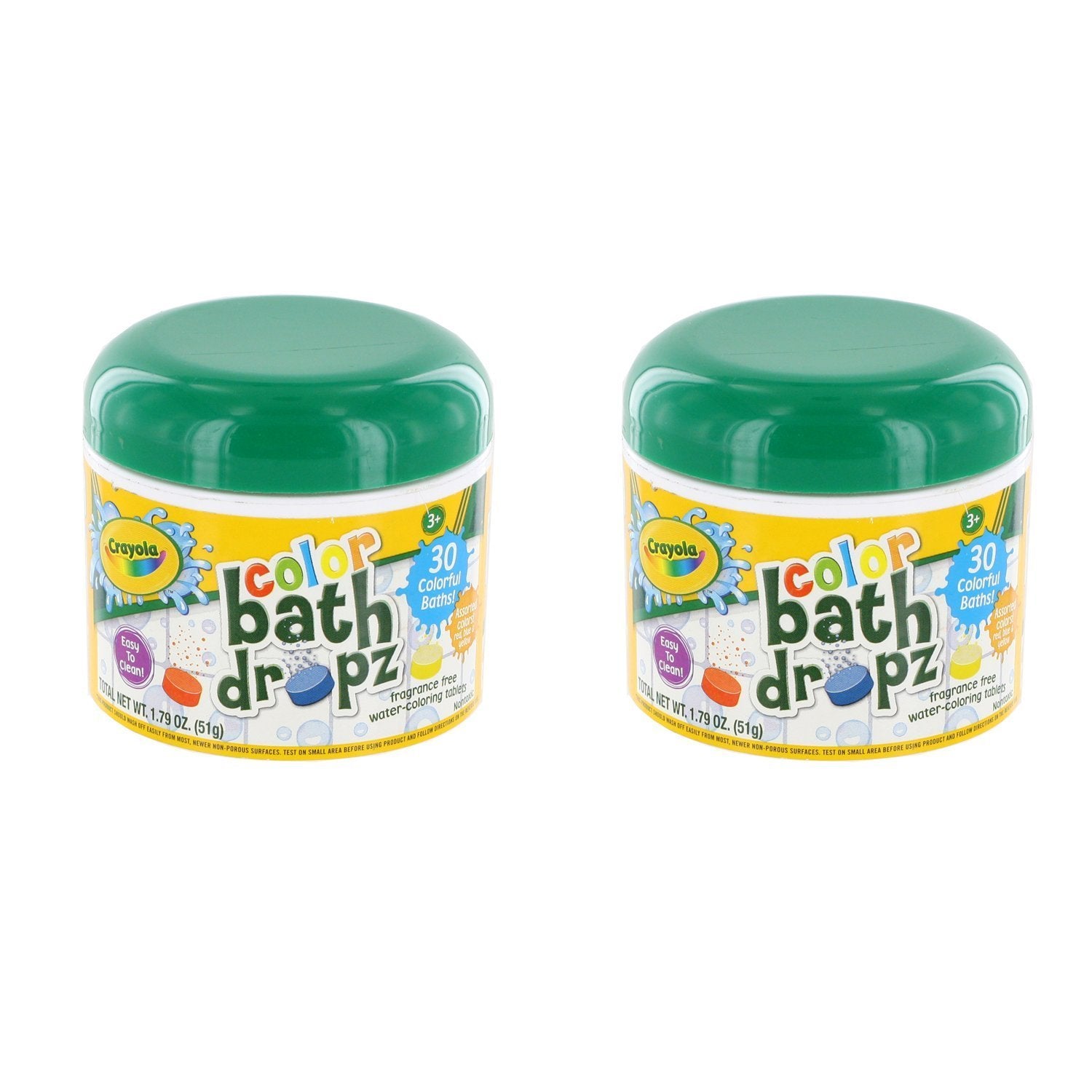 Crayola Bath Dropz tablets dissolve quickly to color bathwater, creating a playful, fragrance-free bath time.