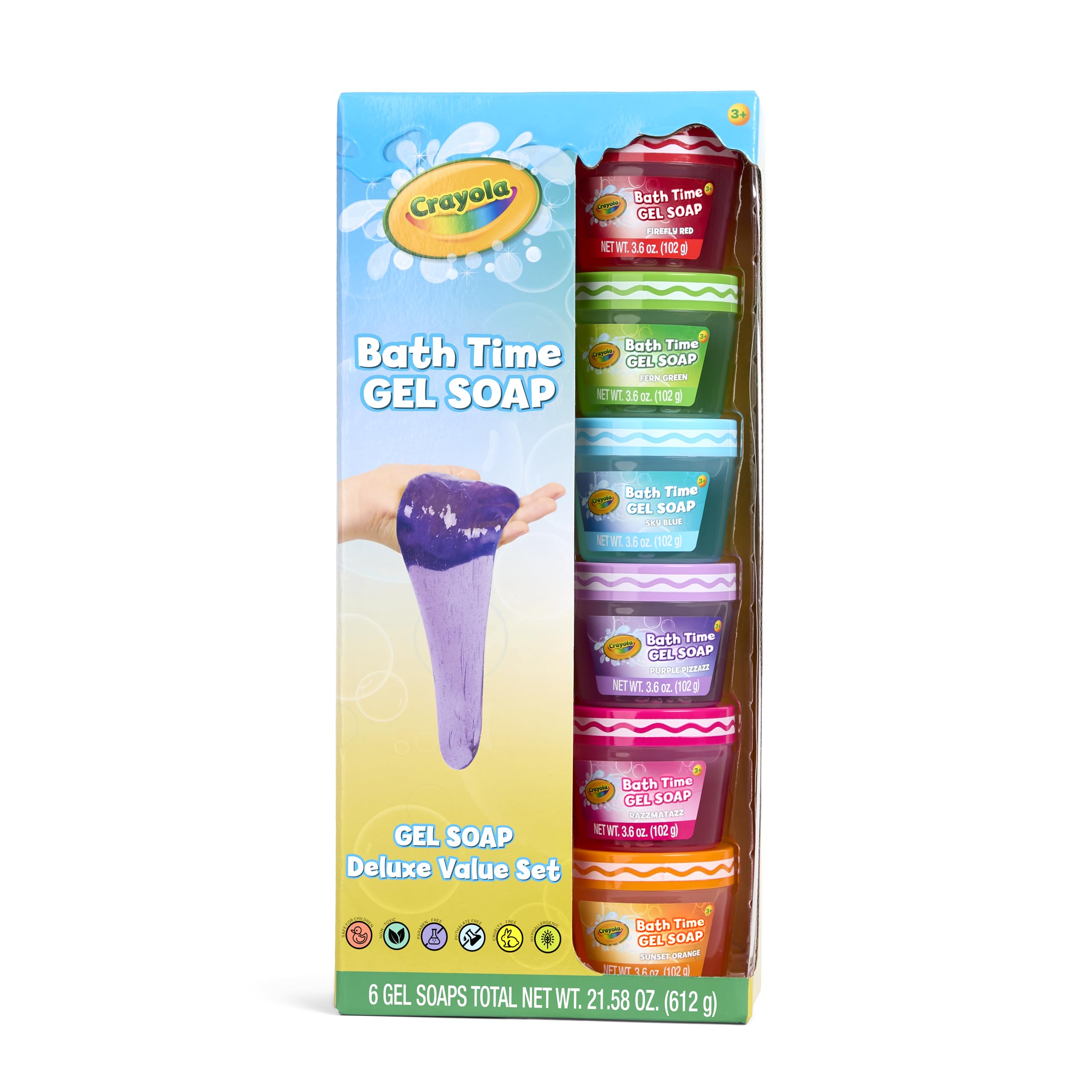 Crayola Bath Time Slime set front view shows six colorful soaps for fun bath time.