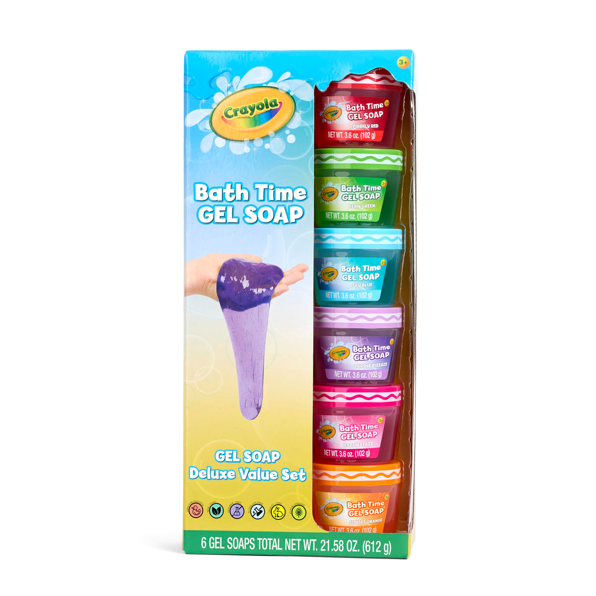 Crayola Bath Time Slime set front view shows six colorful soaps for fun bath time.
