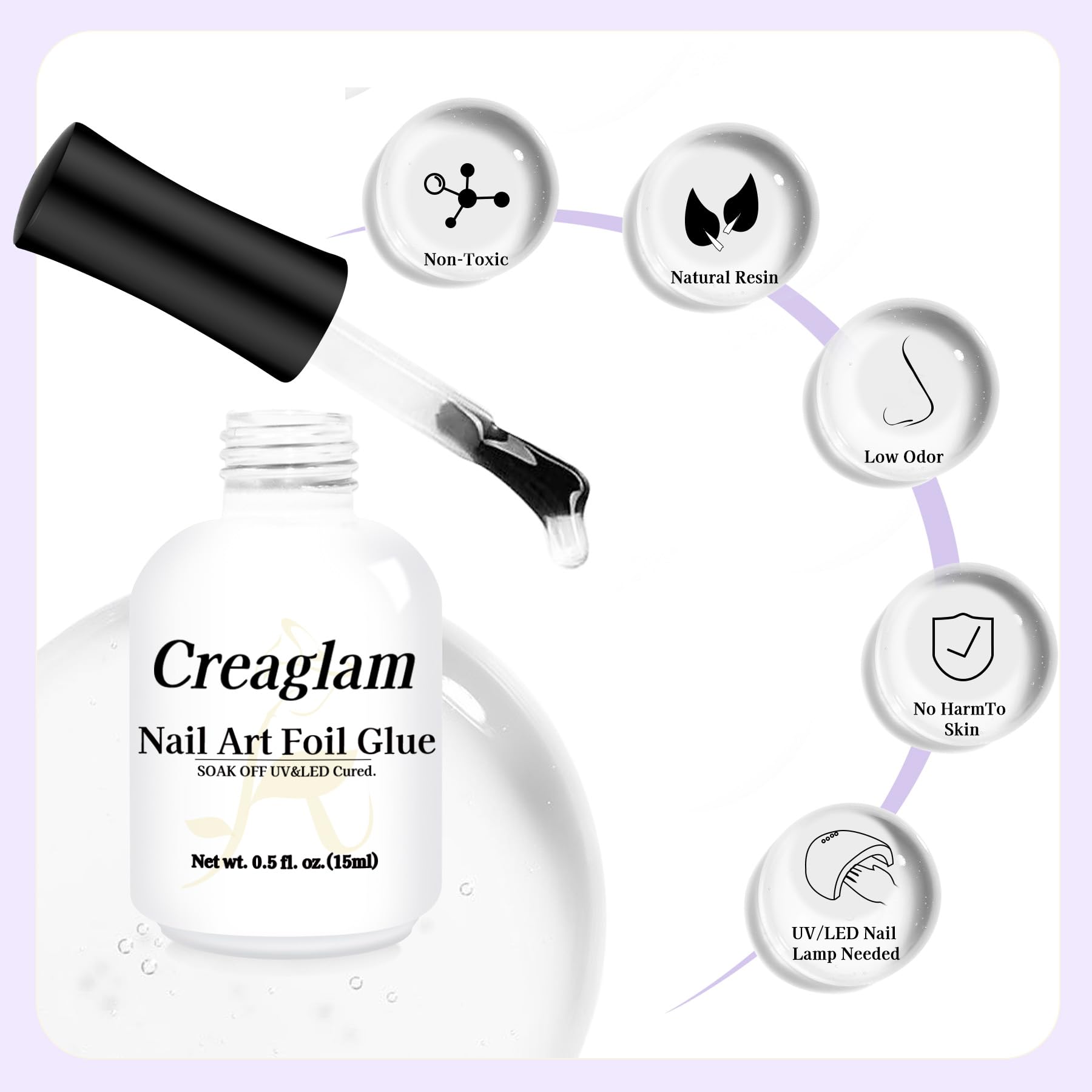 Creaglam foil glue gel curing under LED lamp for durable results