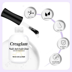 Creaglam foil glue gel curing under LED lamp for durable results
