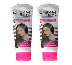 Cream Silk Standout Straight bottle being poured for smoother, straighter hair.