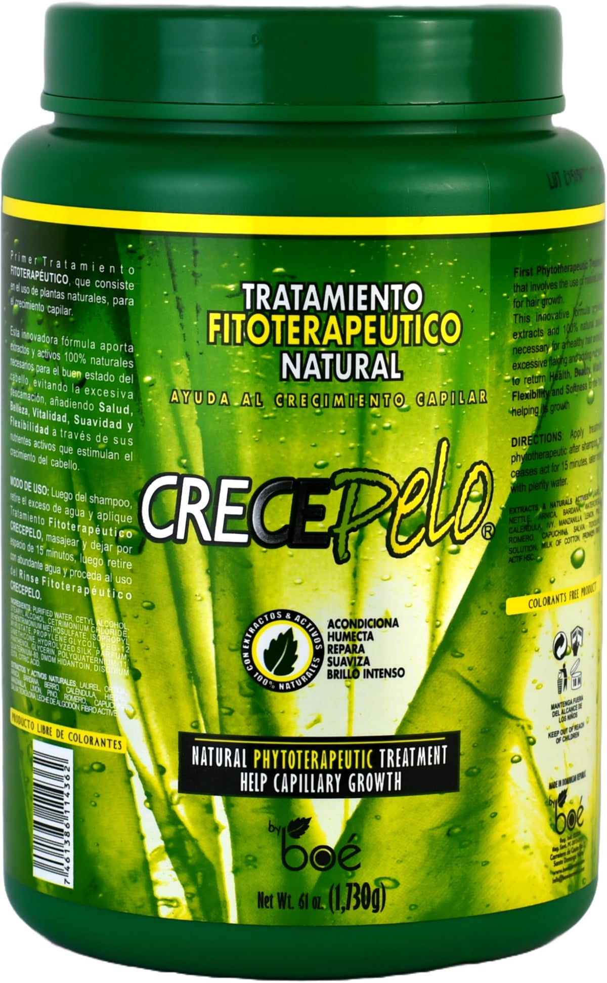 Crece Pelo bottle pour demonstrates easy application for nourishing plant-based mask.