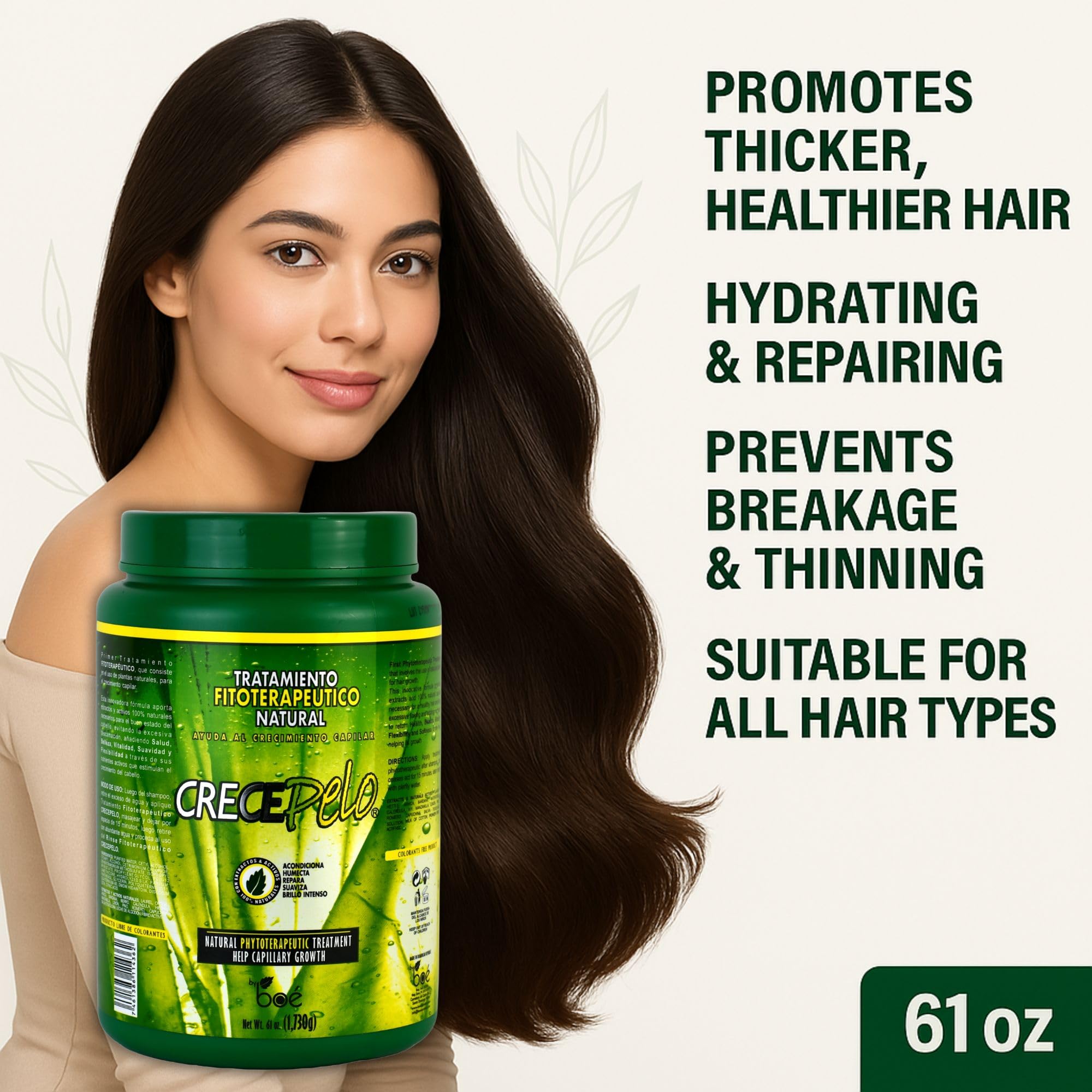 Crece Pelo packaging-label emphasizes natural ingredients and sulfate-free formula.