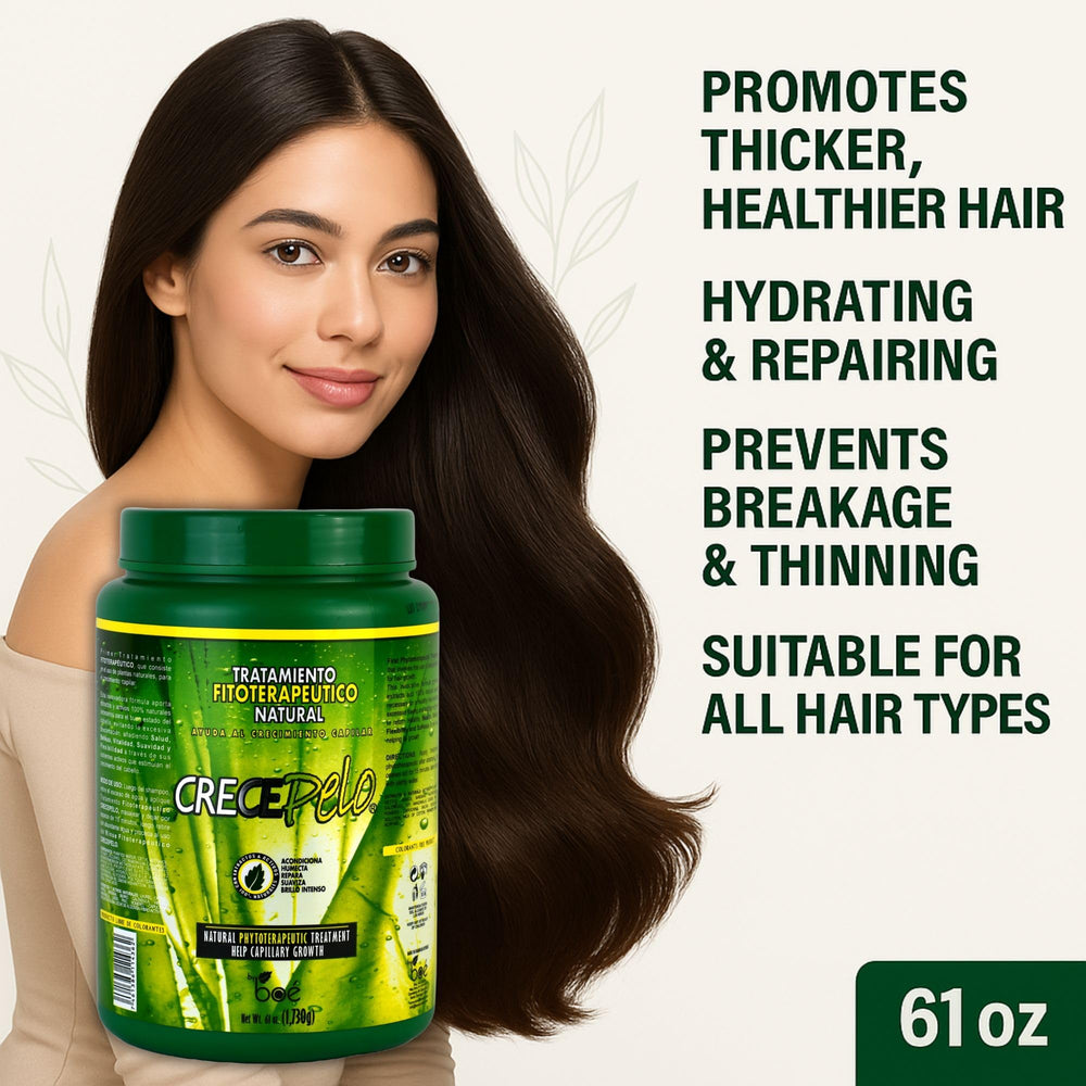 Crece Pelo packaging-label emphasizes natural ingredients and sulfate-free formula.