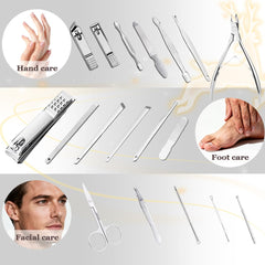 Credon multi tool grooming kit layout demonstrating 18 pieces for nails.