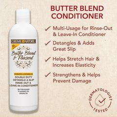 Creme of Nature leave-in butter blend liquid texture closeup showing slip.
