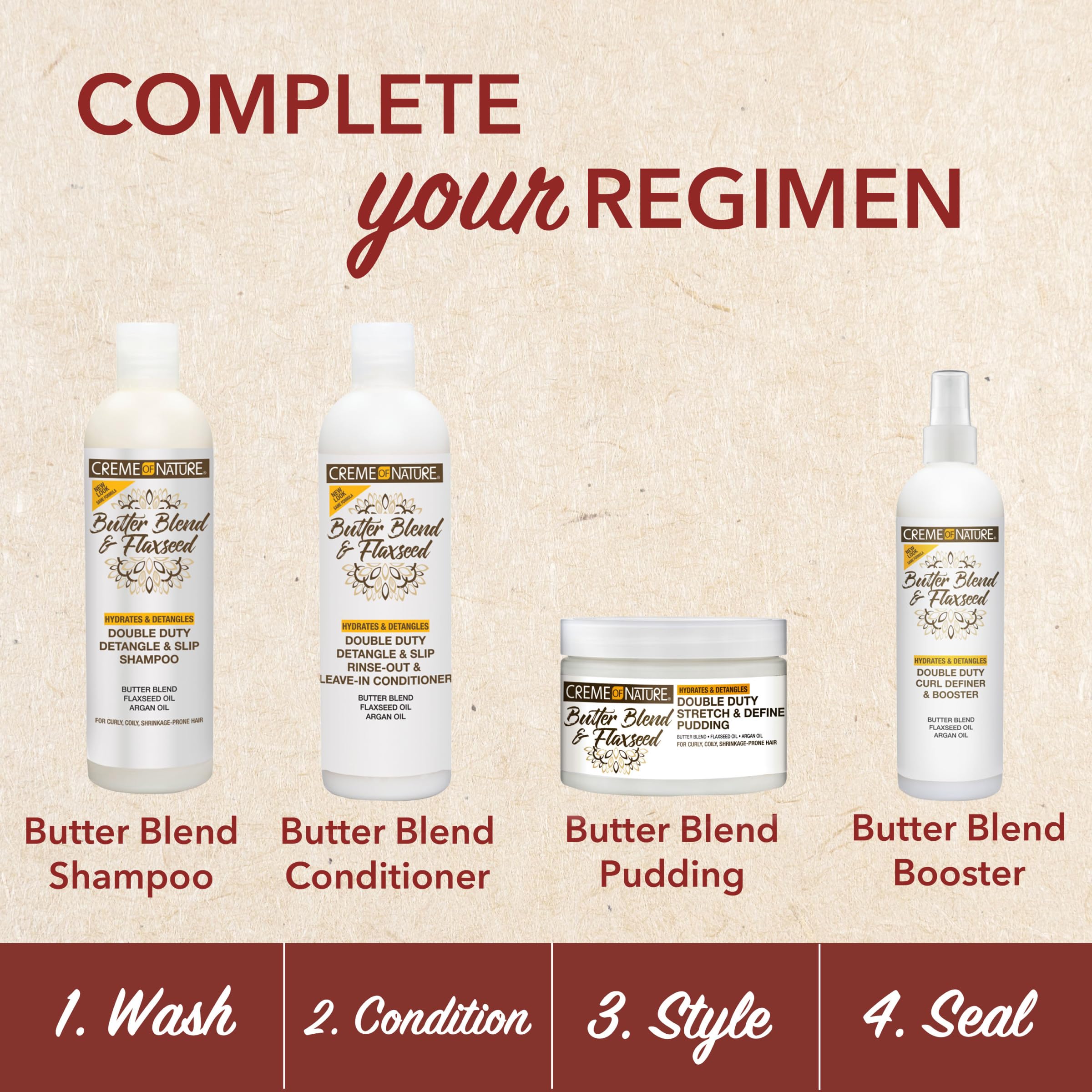 Creme of Nature leave-in butter blend finish after styling for shine.
