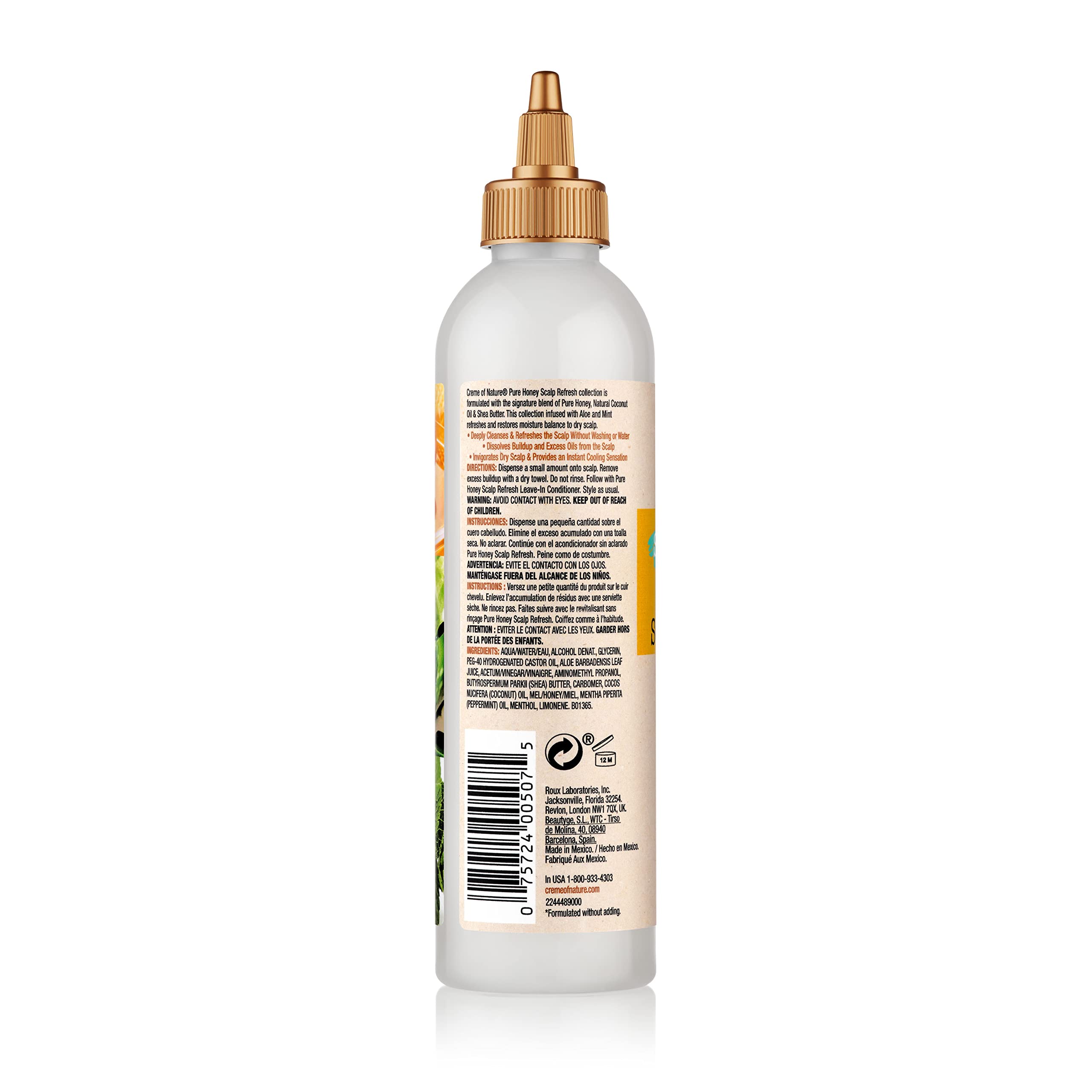 Creme of Nature Pure Honey Aloe Mint close-up highlights cooling scalp comfort.