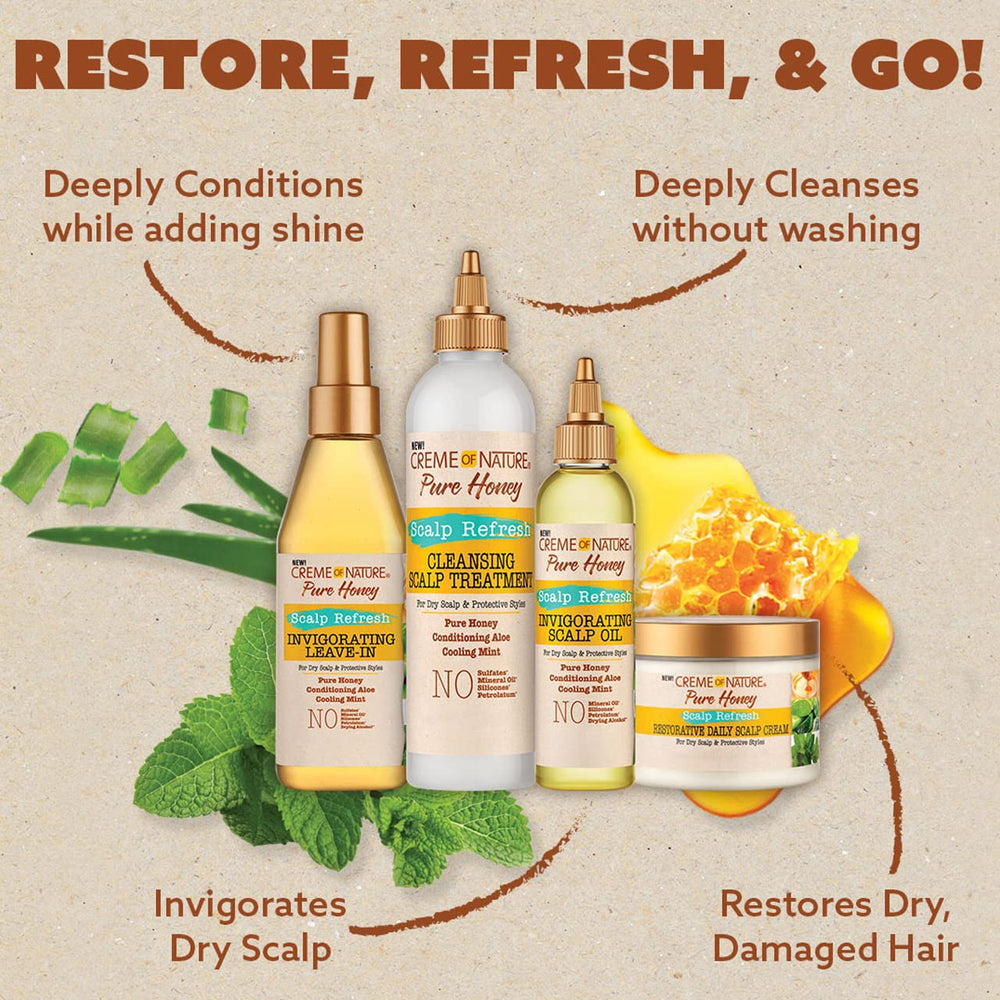 Honey-infused formula close-up suggests soothing refreshment from Creme of Nature Pure Honey.