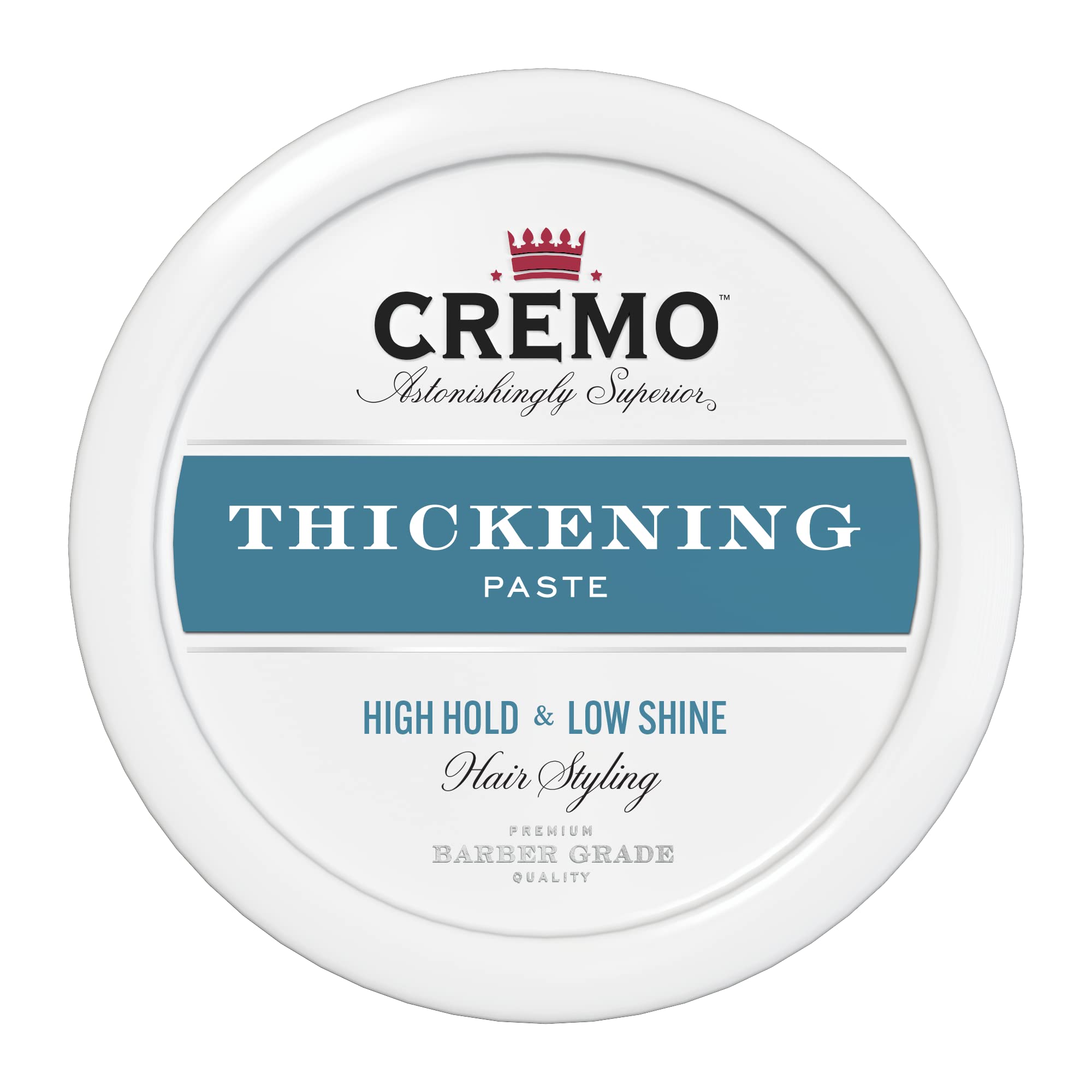 Cremo Barber Grade Thickening Paste bottle front showing lasting hold and volume