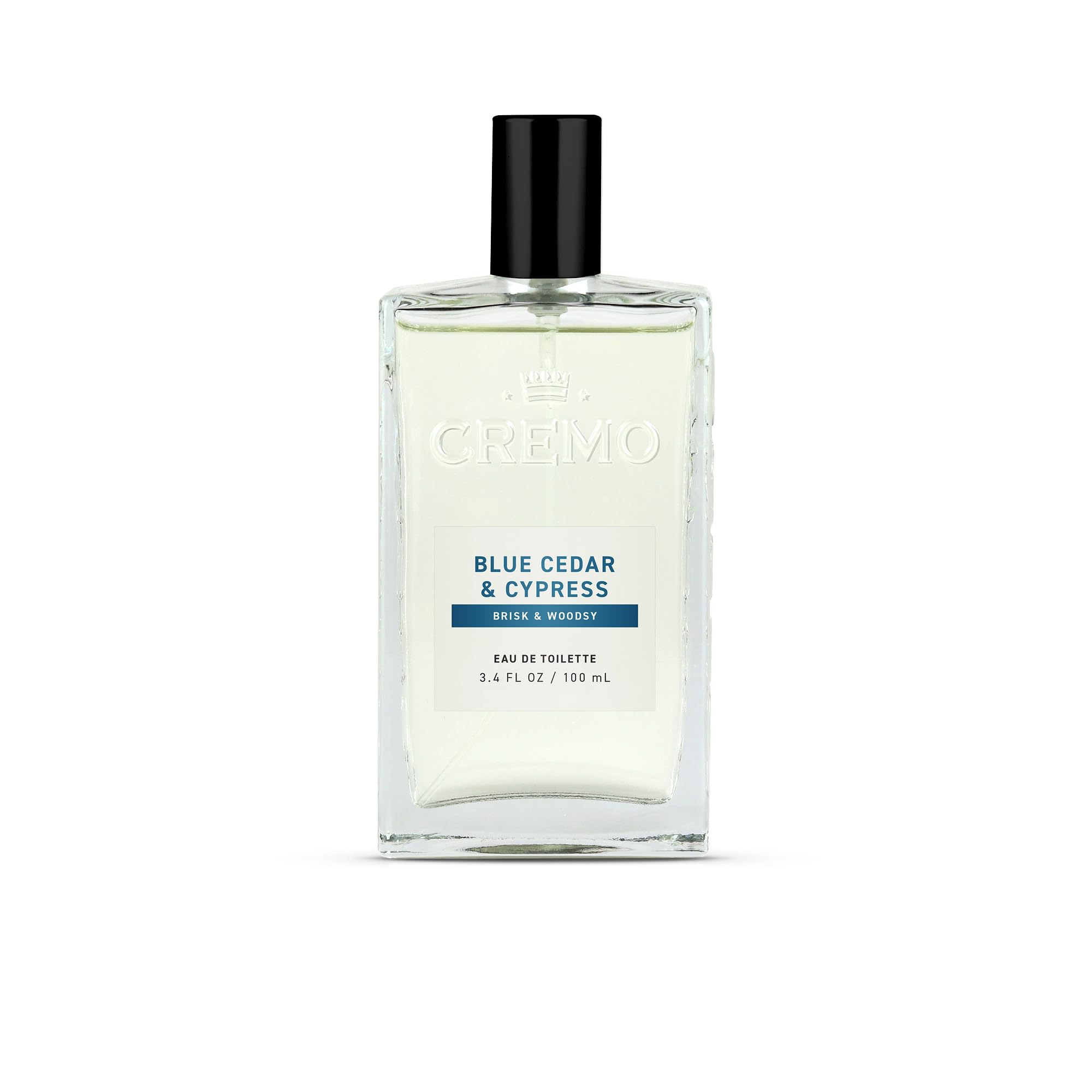 Cremo Blue Cedar & Cypress bottle-front view showing woodsy fragrance for daily wear