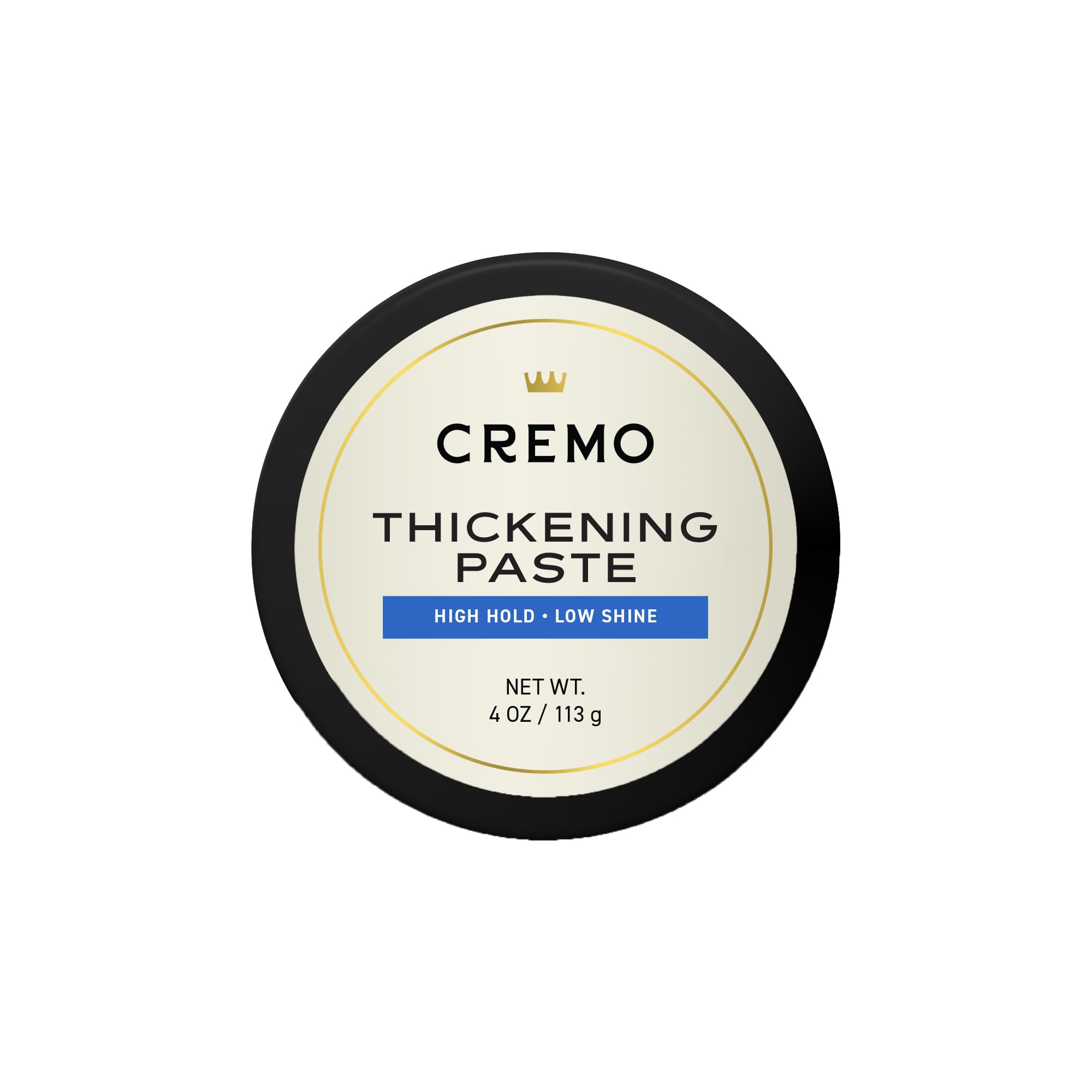 Cremo hair thickening paste packshot highlighting barber-grade styling