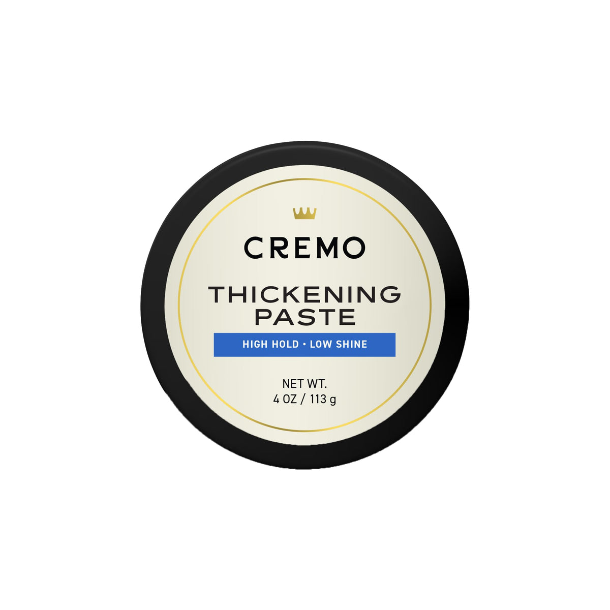 Cremo hair thickening paste packshot highlighting barber-grade styling