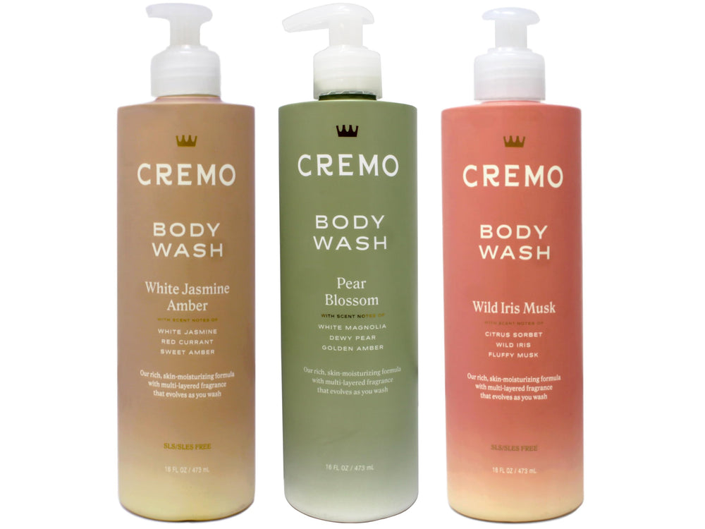 Cremo Womens Body Wash Set White Jasmine Amber bottle with rich lather for spa-like cleansing