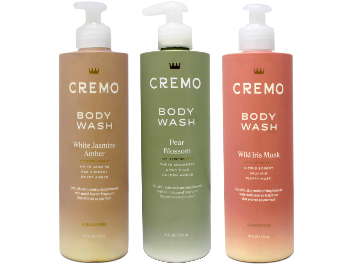 Cremo Womens Body Wash Set White Jasmine Amber bottle with rich lather for spa-like cleansing