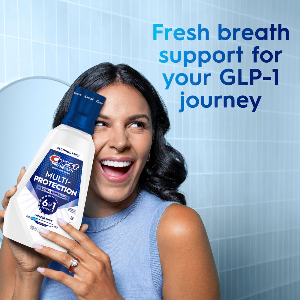 Crest bottle on a bathroom shelf showing everyday storage convenience