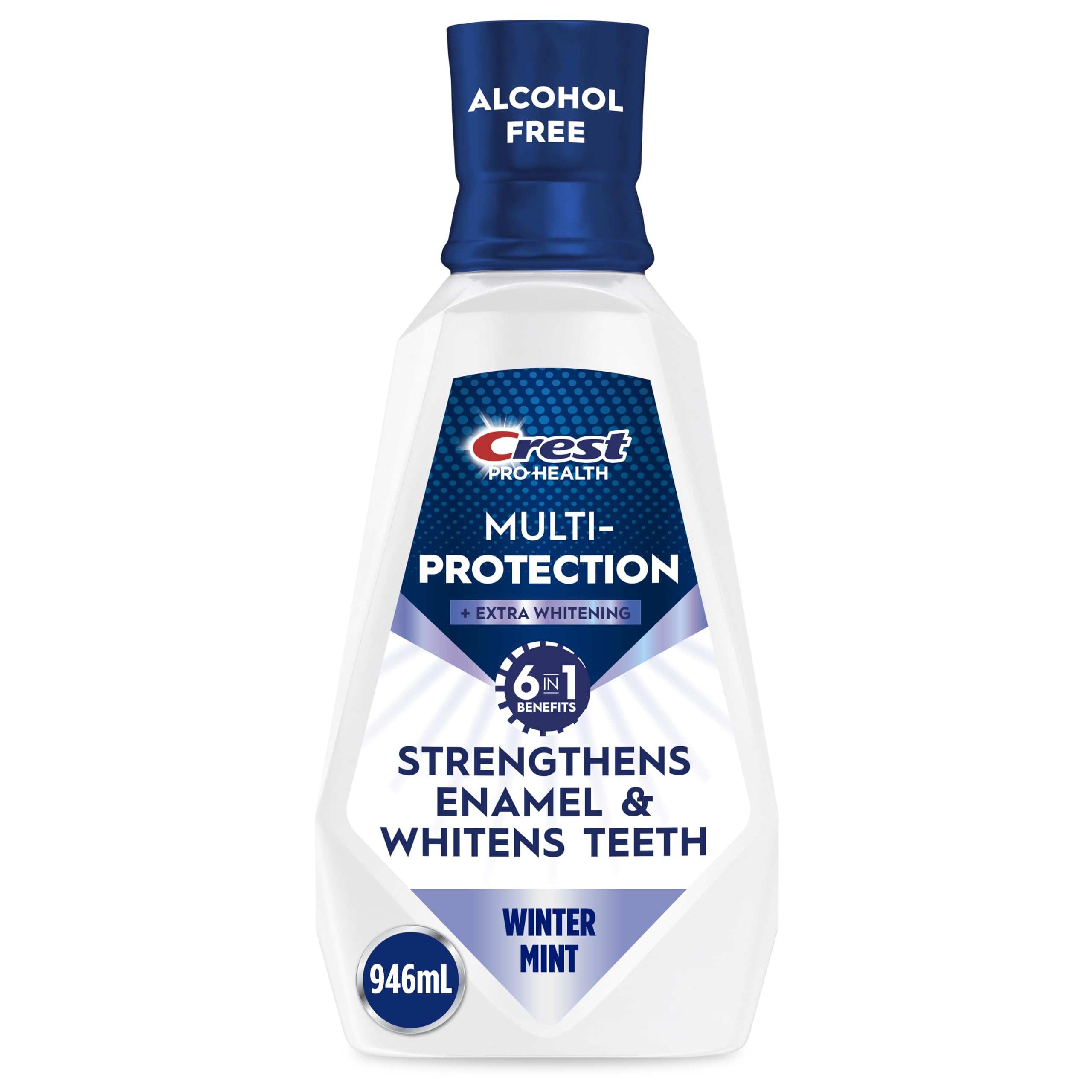 Crest front packaging showing bottle and label for oral care benefits