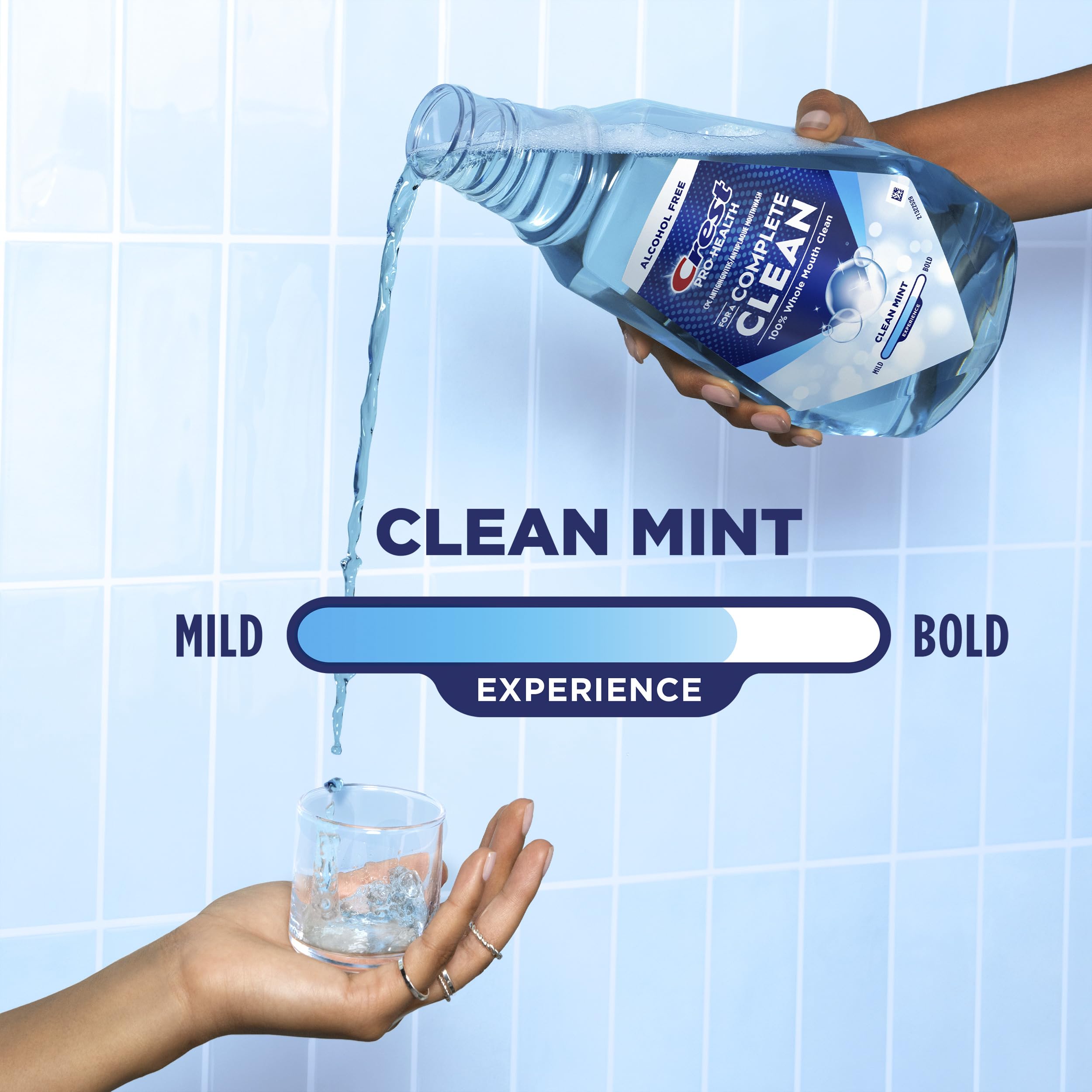 Crest Pro-Health bottle with everyday items showing 1-liter scale