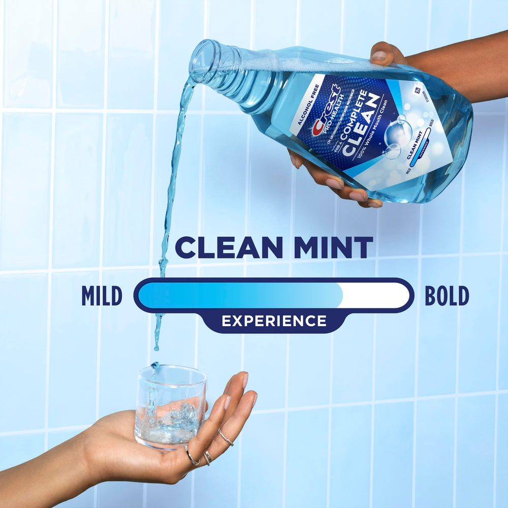 Crest Pro-Health bottle with everyday items showing 1-liter scale