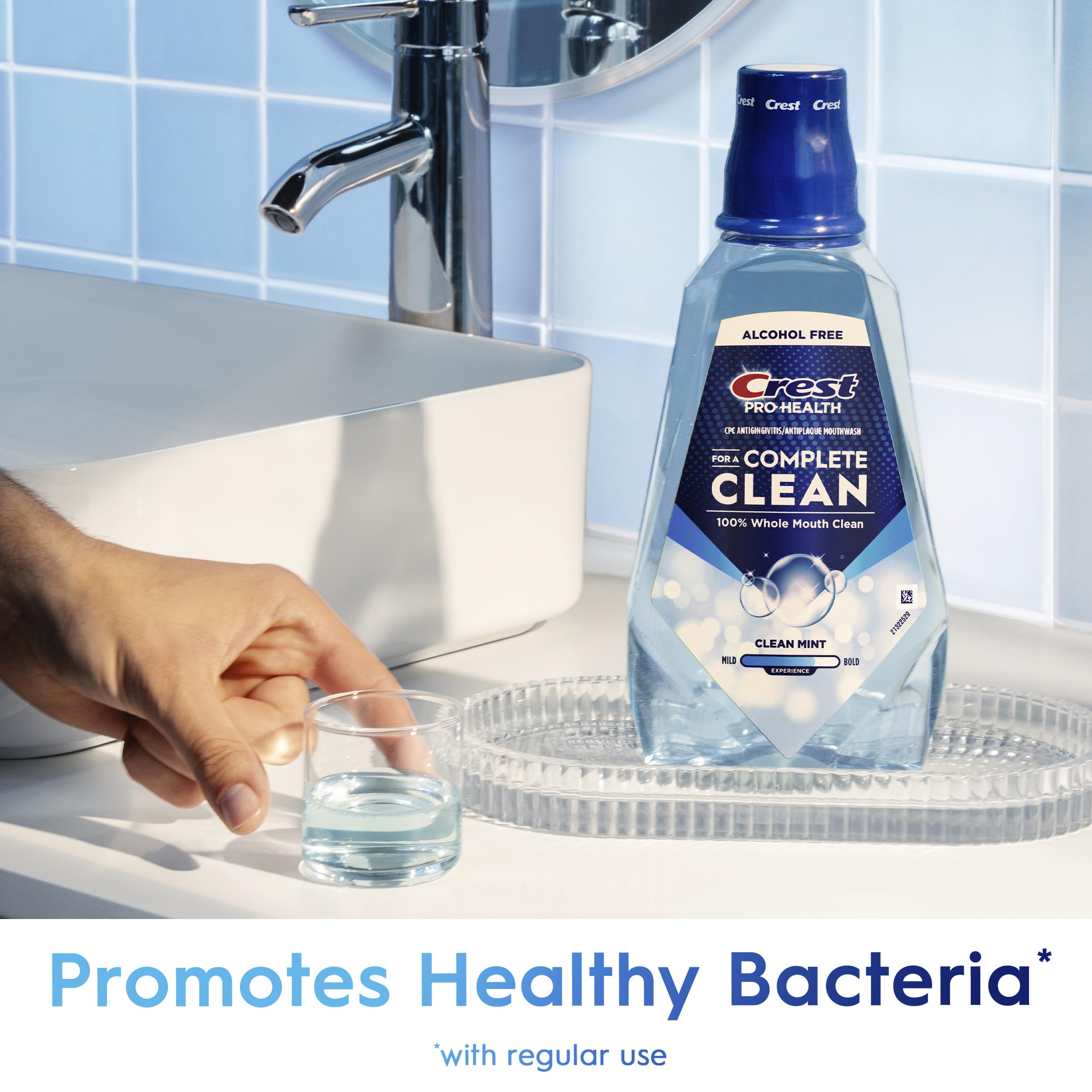 Evening rinse with Crest Pro-Health promoting cleaner mouth overnight
