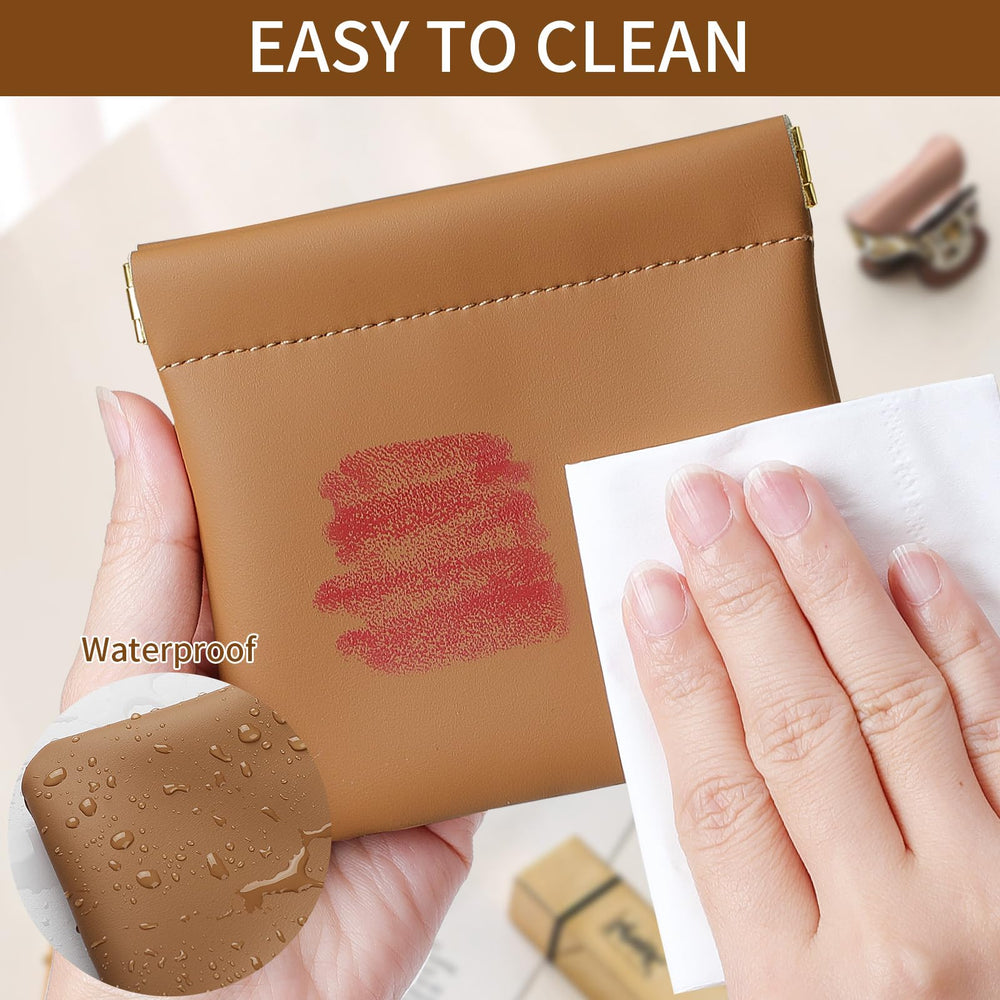 Cretkhp makeup bag snap closure demonstrates one handed access