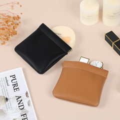 Cretkhp brown small makeup bag close portable for pockets and purses