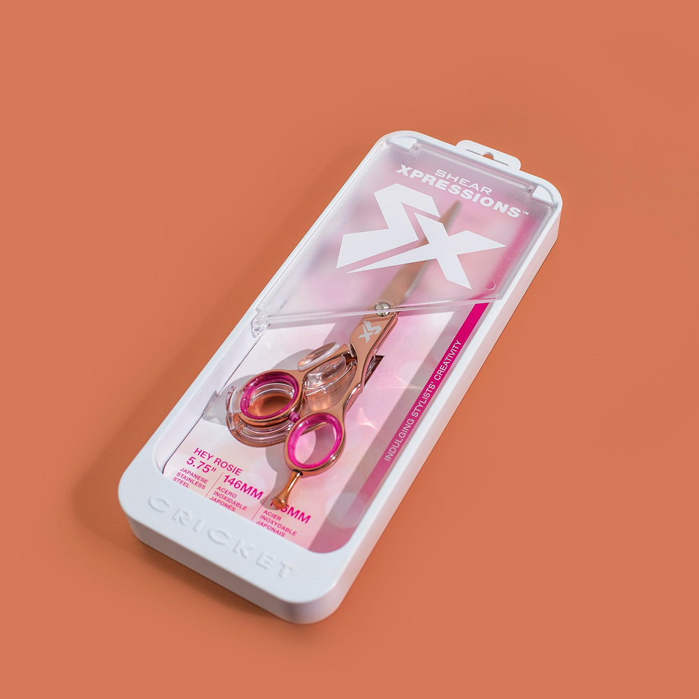 Cricket Xpressions ergonomic handle in rose gold reduces hand fatigue.