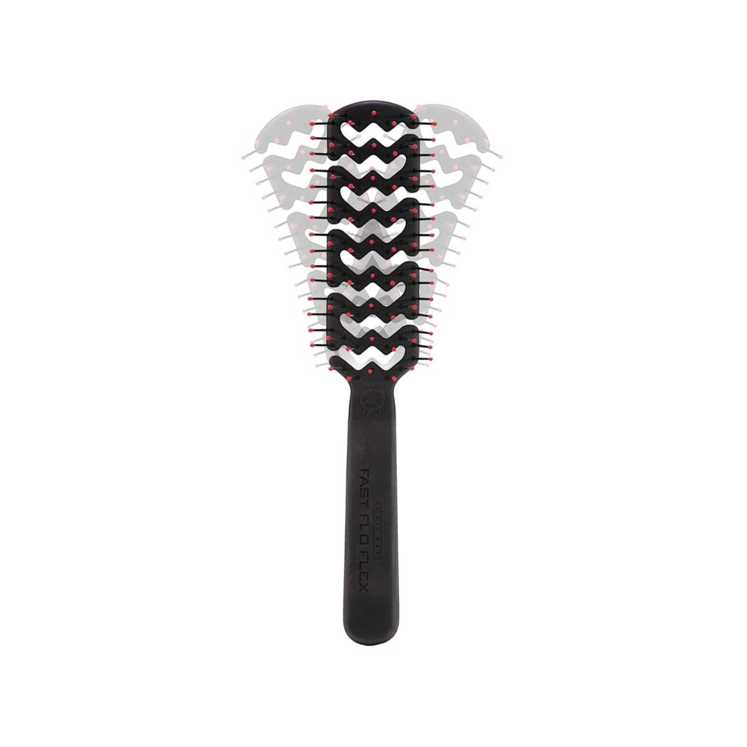 Cricket Static Free Fast Flo anti-static bristles close-up demonstrate frizz reduction and gentle detangling.