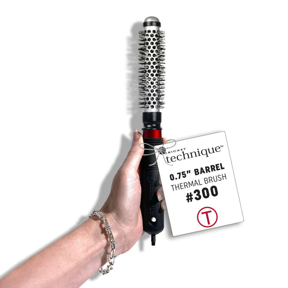 CRICKET Technique 300 heat-retaining barrel shown for faster blow-drying and polished results